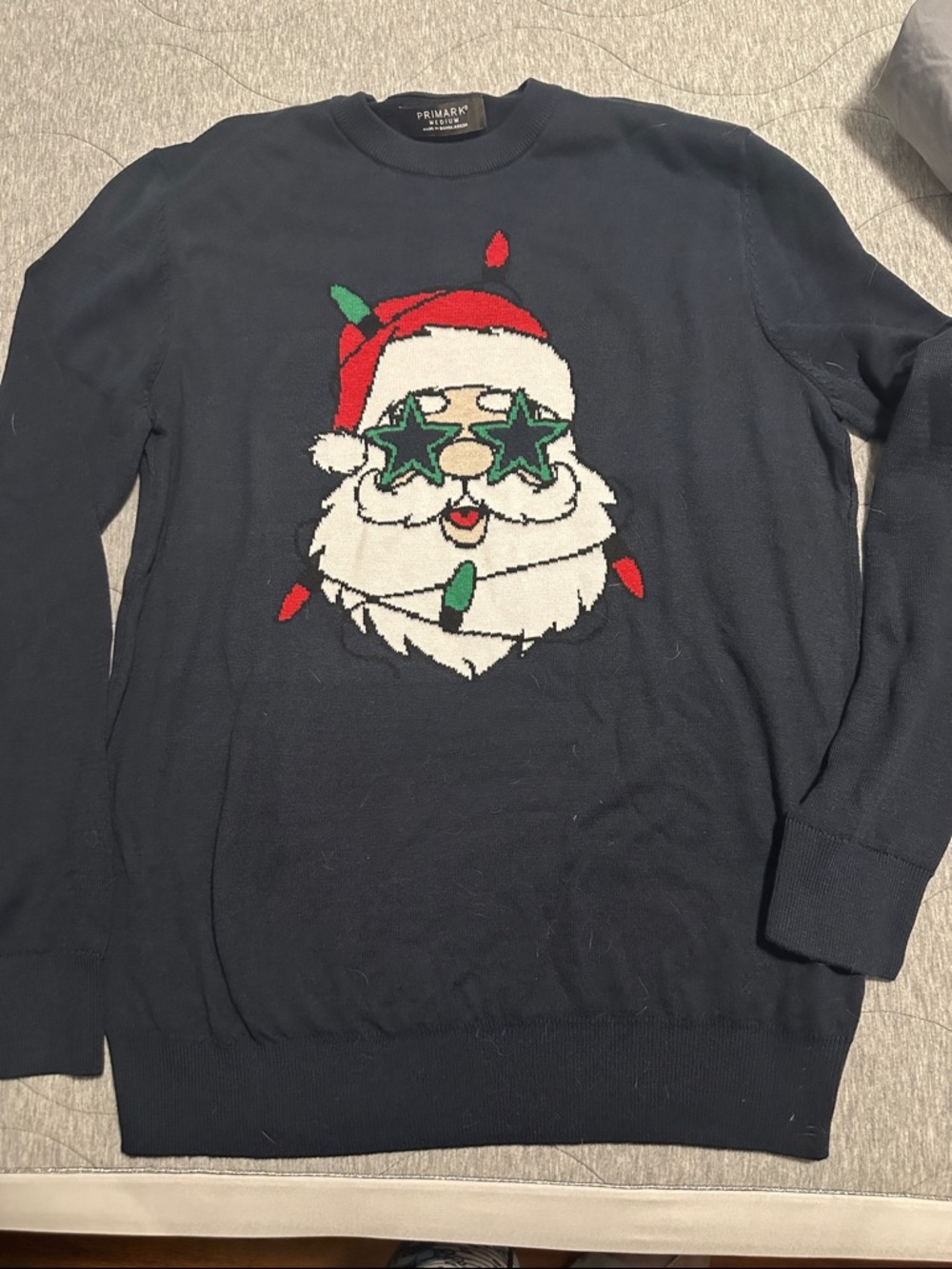 Primark Navy Crewneck Sweater with Festive Santa Graphic - NWOT